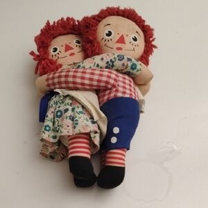 Charming Red-Haired Plush Doll Pair with Blue Outfits